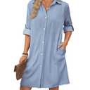 Bsubseach Women Denim Shirt Dress Long Sleeve Button Down Casual Shirt Dresses with Pockets Light Blue XXL (Blue, XXL)