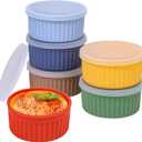 Koluti Nonstick Silicone Ramekins 4 oz with Lid, 6-Pack Oven Safe Creme Brulee Bowl for Baking, Mini Souffle Ice Cream Dessert Pudding Dipping Sauce Cups, BPA Free, Microwave, Freezer, Dishwasher Safe (Round-Colorful)