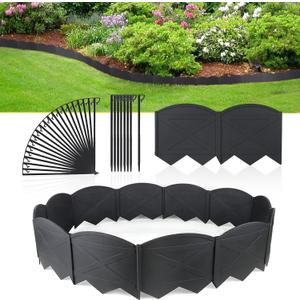 Vashly No-Dig 30Ft Landscape Edging,6 Inch Tall Garden Edging Garden Edging Border, 30Pcs Flower Bed Edging Border with 30Pcs Stakes