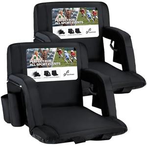 Sportneer Stadium Seats with Back Support: 2.5'' Thick Comfy Cushion 6 Adjustable Angle Bleacher Seat with Armrest - 2 Large Pockets, 2 Cup Holders Stadium Chair for Sport Events Concerts Parks