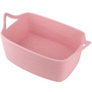 OIAHOMY Woven Basket, Gift Basket Empty with Gift Bags and Ribbons, Rope Baskets for Baby Showers, Storage Baskets with Handles for Nursery, Pet Toy Organizer - Pink (Medium: 13.5L*10W*6H)