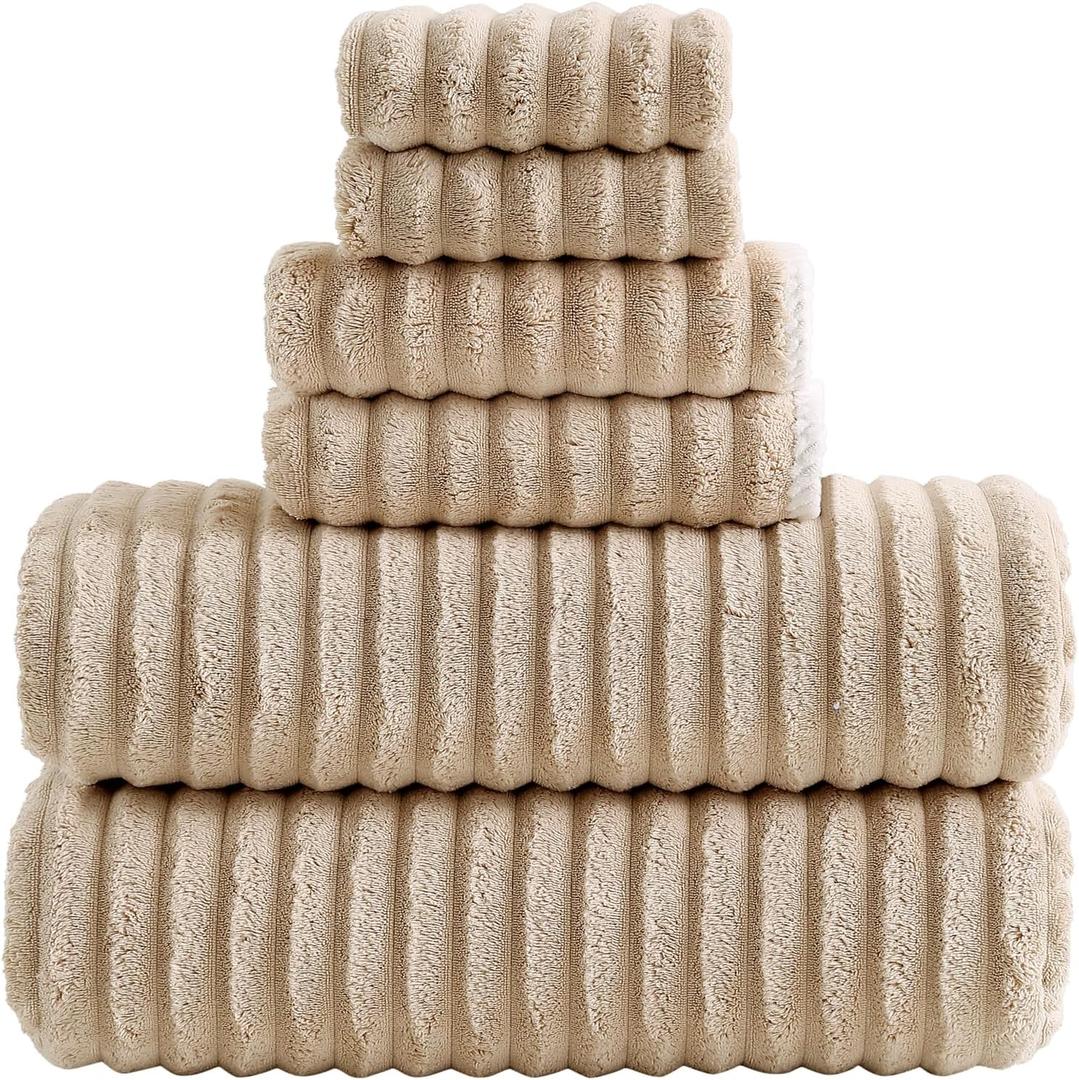 40x80 Inches Bath Sheets Towels for Adults Luxury Microfiber Extra Large Bath Towels for Bathroom Super Soft Absorbent Quick Dry with Hanging Loop (Beige,6PCS)