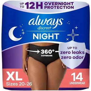 Always Discreet Overnight Adult Incontinence & Postpartum Bladder Leak Underwear for Women, Disposable, XL, 14 Count