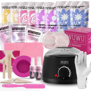 Waxing Kit, WUWUVISTA Hair Removal Hard Wax Kit with Wax Melt Warmer & Waxing Beads for Women & Men - Professional at home Wax Pot for Face/Brazilian/Full Body/Bikini/Sensitive Skin(Black, 69 items) (14.1 Ounce (Pack of 1))
