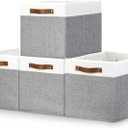 Bidtakay Large Storage Bins 4-Pack Collapsible Fabric Storage Baskets for Organizing 16x12x12 Inches White/Light Grey