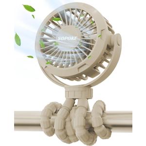 Mini Portable Baby Stroller Fan,3 Speed Personal Handheld Fan,Battery Operated Rechargeable 360 Flexible Tripod Cooling Fan, Suitable for Car Seat Crib Treadmill Golf Cart Travel(Yellow)