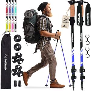 TrailBuddy Trekking Poles Lightweight 7075 Aluminum Hiking Poles for Women, Men & Seniors Collapsible Walking Sticks for Travel, Trails & Balance (Black)