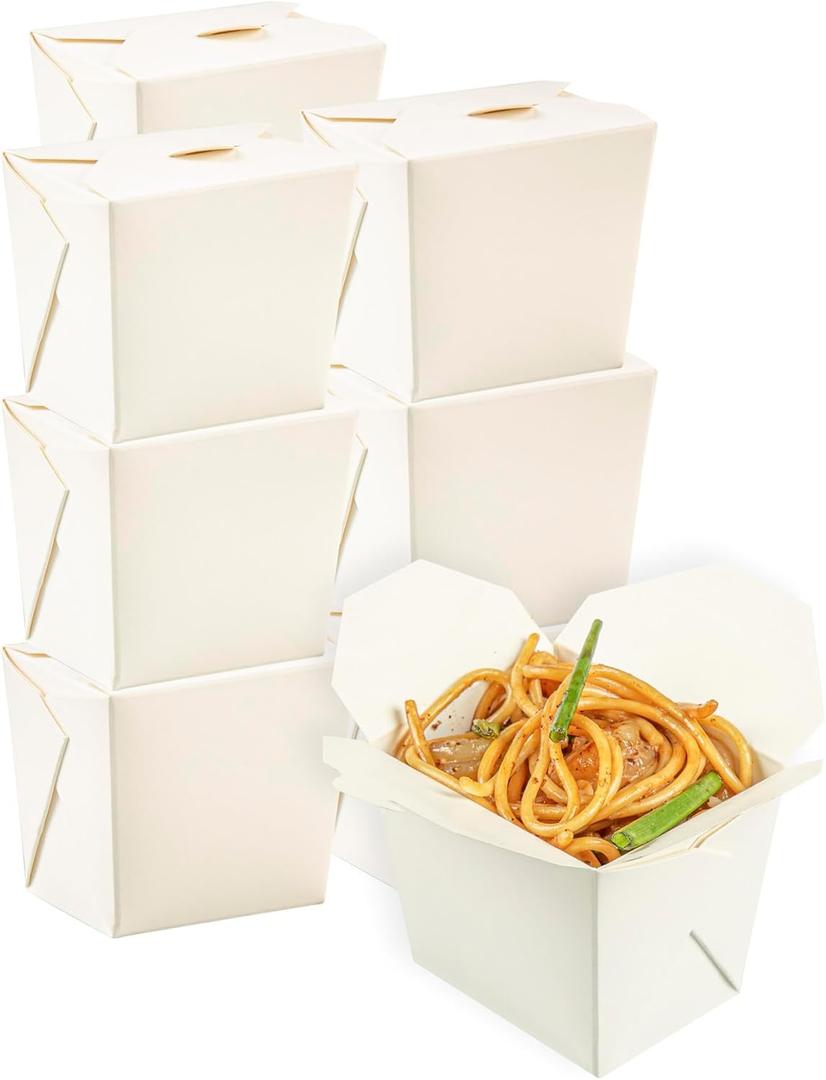 Restaurantware Chinese Take Out Boxes 25 Pack of 8 oz Grease-resistant Party Take Out Food Containers Disposable Stackable Asian Square White Paper To Go Boxes For Restaurants