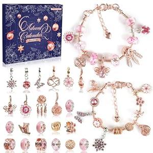 OuMuaMua 24 Days Christmas Advent Calendar 2025, Charm Bracelet Making Kit, Blue Charm Beads, Countdown Calendar DIY Jewelry Making Kit for Adults Women Teens Girls Kids Xmas Holiday Birthday Gifts