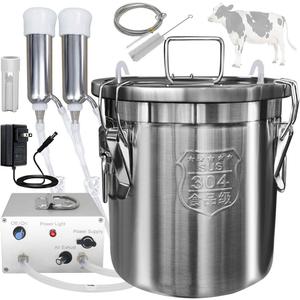 Cow Milking Machine 12L, Plug-in Powered, Speed Adjustable Pulsating Vacuum Pump, Food Grade 304 Stainless Steel Milk Bucket, Auto-Stop Check Valve, Electric Cow Milker (Classic Model)