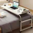 Overbed Table with Wheels and Desktop Enclosure, Height and Length Adjustable Over Bed Desk King Queen Bed Table Overbed Laptop Table (White)