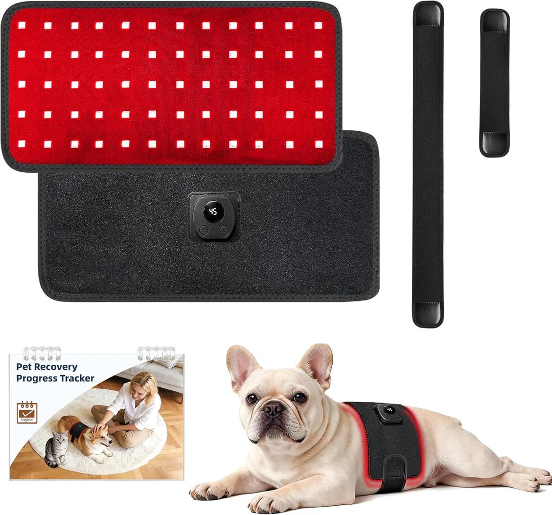 Pets Upgraded Red Light Therapy Belt with Recovery Tracker Booklet,LED Infrared Therapy for Dogs&Cats,4 Modes&4 Adjustable Timer,60 LEDs,660nm&850nm,LED Screen Pet Muscle Recovery for Joint Relief