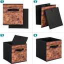 Stero Fabric Storage Cubes, 6 Pack Foldable Storage Bins with Handle, 11 Inch Box for Shelves, Closet, Organizer, Rustic Brown and Black