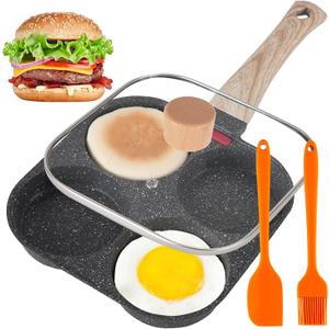 AHFLRTO 4 Cup Egg Pans Nonstick, Aluminum Omelette Pan with Lid, Healthy Egg Skillet for Eggs, Pancakes, Crepes, Sandwiches, Compatible with Gas Stove & Induction Cooktop