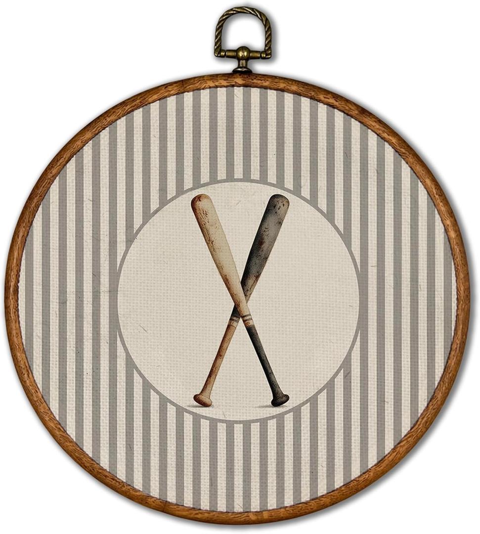 KSDUT Vintage Baseball Wall Art Decor - Retro Sports Trendy Wall Art Canvas Frame Hanging Prints, Nursery Sports Gallery Round Artwork Decor for Kids Boys Room Home Decorations 10"x10" (basketball-2)