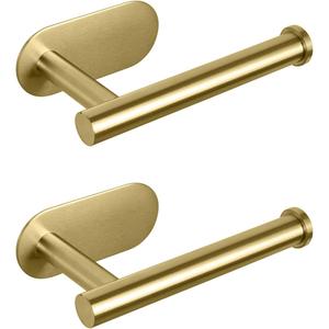 NearMoon Toilet Paper Holder Self Adhesive, Premium Thicken SUS304 Stainless Steel Rustproof Adhesive Toilet Roll Holder no Drilling for Bathroom, Kitchen, Washroom (2 Pack, Brushed Gold)