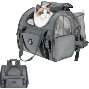 Lollimeow Expandable Cat Carrier Backpack for Large Cats - Airline Approved Pet Carrier Backpack for Small Dogs, Hiking & Travel, Waterproof with Breathable Mesh, 14lbs Capacity (Dark Grey, Standard) (Standard (16.5"x9"x13.4"))