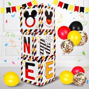 TONIFUL Mouse 1st Birthday Party Supplies Red Yellow Black Balloon Box with LettersRed Mouse Theme One Years Old Birthday Party Favors for Kids Baby Shower First Birthday Decoration
