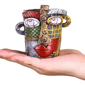 Mini Face Planters Pots Head, Abstract Colorful Graffiti Cute Mini Pots for Plants with Drainage, Ideal for Indoor Outdoor Unique Planters for Plants (Old Color)