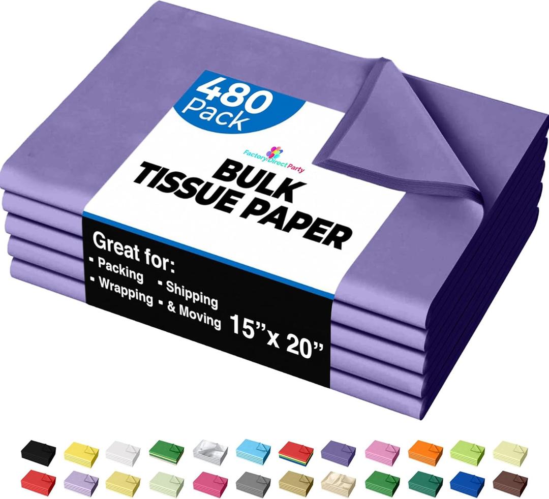 Purple Tissue Paper for Gift Bags - 15" X 20" Bulk Tissue Paper Purple 480 Sheets - 10lb Newsprint for Packing, Birthday Gift Box Filler, Packing Supplies for Moving Supplies Crown Display