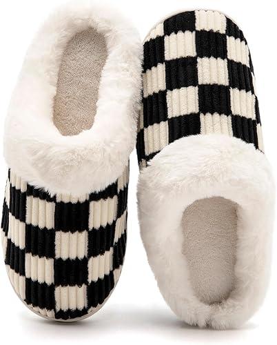 Guyarns House Slippers for Women & Men - Fuzzy, Casual Indoor/Outdoor Shoes with Memory Foam & Faux Fur Lining, 46-47