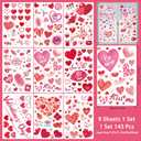 9 Sheets Valentine's Day Window Clings,Double-Sided Glass Window Stickers Decor,Reusable Red Pink Love Heart Stickers Decals for Home Wedding Anniversary Party Store Glass Holiday Decoration (V01)