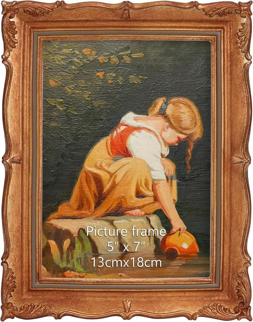 PHAREGE Vintage Picture Frame 5x7 Bronze, 5 by 7 Ornate Decorative Antique Frame with Mat for 4x6 Photo, Fancy Matted Frame for Desktop or Wall, Horizontal or Vertical