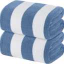 White Classic Beach Towels Oversized Cabana Stripe Cotton Bath Towel Large - Luxury Plush Thick Hotel Swim Pool Towels for Adults Super Absorbent Quick Dry - 35x70 Light Blue [2 Pack]