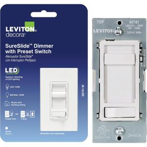 Leviton SureSlide LED Advanced Dimmer Switch for 150W Dimmable LED, Halogen and Incandescent Bulbs and Fixtures, 66741-W, White