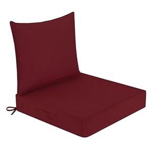 Waterproof Outdoor Chair Cushions 24x24, Outdoor Cushions for Patio Furniture with Removable Cover, Outdoor Deep Seat Patio Cushion Set with Backrest for Sofa, Couch and Patio Chairs, Burgundy