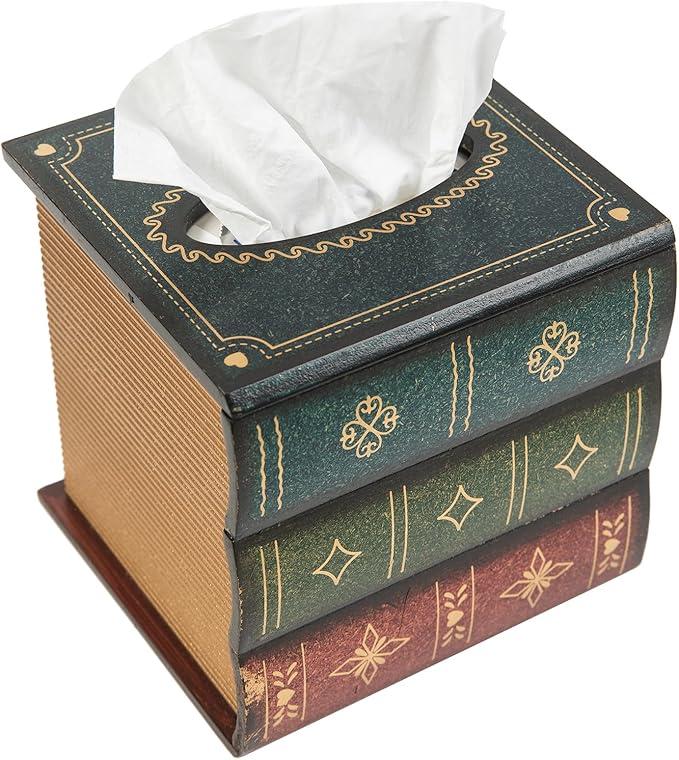 Crafted Classical Retro Wooden Antique Book Tissue Box Cover Square Tissue Holder Dispenser Paper Cover Case Napkin Holder Home Decor for Bathroom Living Room Office car Kitchen (Green),Demage Door