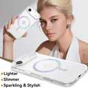 YINLAI Case for iPhone Air 6.5-Inch, [Compatible with MagSafe] Clear Glitter Magnetic Case Slim Bling Sparkly Women Girls Girly Soft Cute Transparent Shockproof Protective Phone Cover, Clear