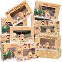 Giaueoa 12 Pcs Christmas Cookie Boxes with Window and Lid, Christmas Bakery Treat Boxes for Gift Giving, Food Packaging, Xmas Party Supplies Cupcakes Dessert Containers