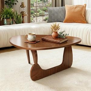 Modern Solid Wood Coffee Table, Unique Triangle Center Table for Living Room,35.4" x 22.8" x 16.5" Walnut