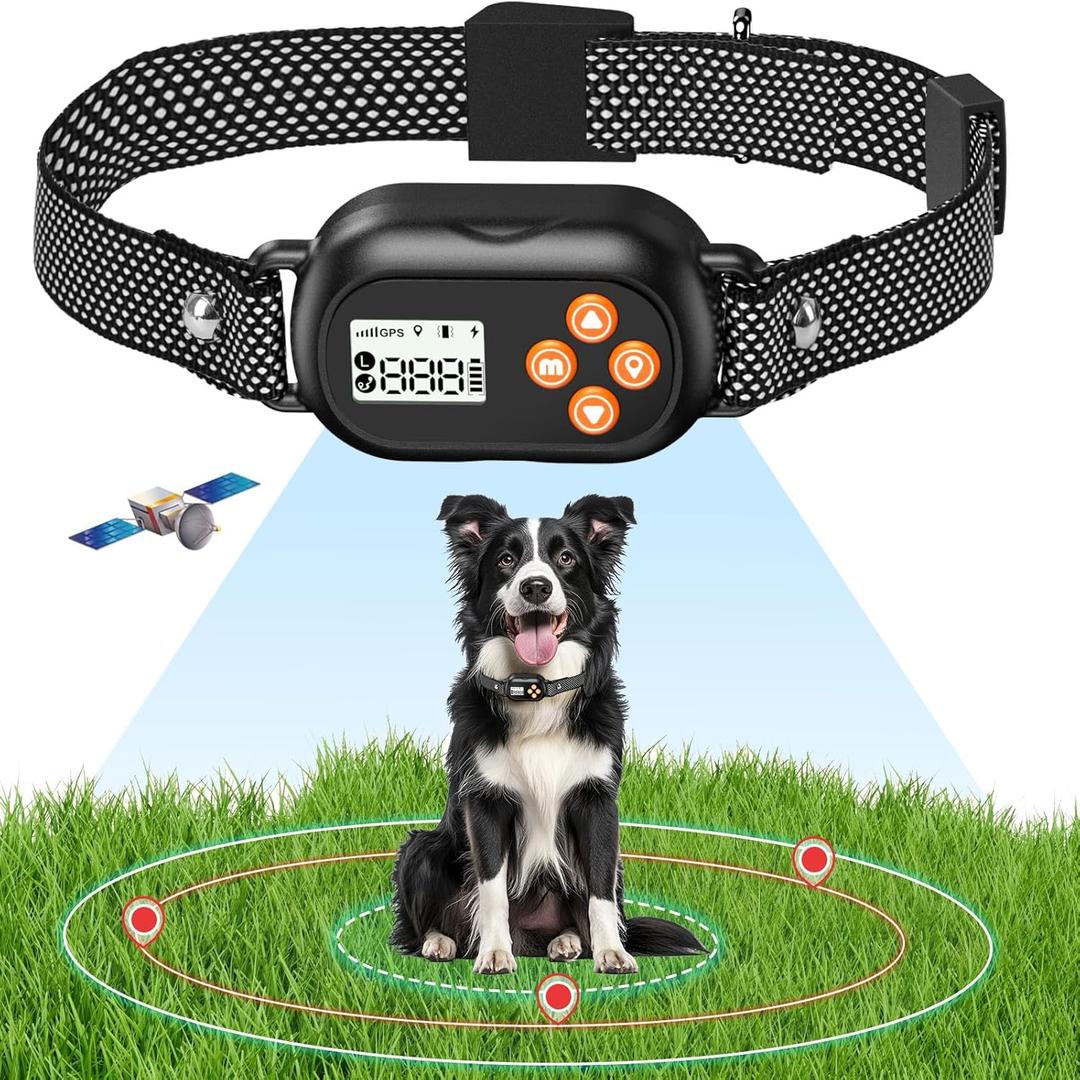 GPS Dog Collar Fence System  Wireless Electric Dog Fence with Adjustable Warning Modes, Rechargeable & Waterproof Receiver, Radius 25-999 Yards, Ideal for Outdoor Use (Black)