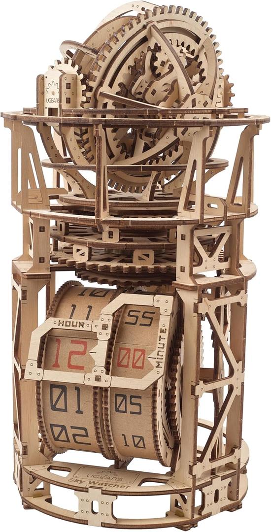 UGEARS Astronomer Table Clock with Tourbillon - 3D Wooden Puzzles for Adults Model Kit - Mechanical Clock Kit Functional DIY Wood Model Kits for Adults, 3D Puzzle for Puzzle Lovers