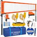 Professional Outdoor Volleyball Net Set for Backyard Beach with 1.7" Aluminum Poles, 45-ply HDPE Net, PU Volleyball and Pump, Boundary Line, Large Carry Bag - Anti-sag & Easy Setup, 32ft