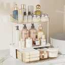 Delamu 3-Tier Bathroom Counter Organizer with Drawer, Multi-Purpose Makeup Organizer Countertop for Vanity, Large Cosmetic Display Case Perfume Tray Skincare Organizers, Amber (12.5" x 7.7" x 13")