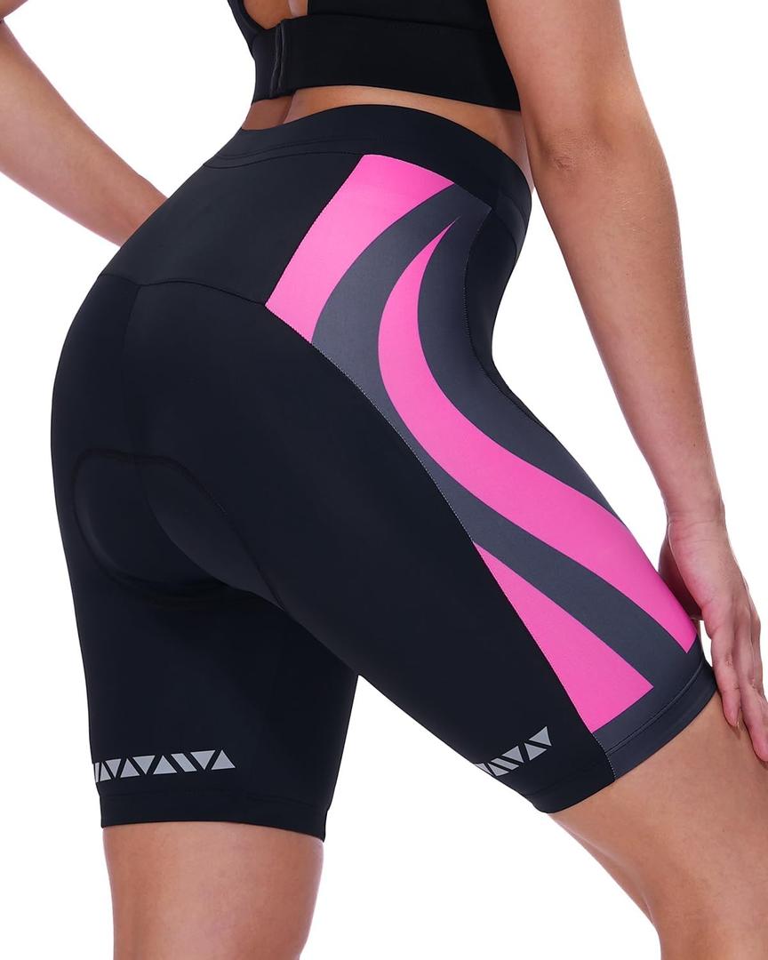 Sportneer Women Padded Bike Shorts - Bicycle Cycling Shorts for Womens Biking 4D Gel Padding for Mountain Bike and Road Bike (X-Small, Black-pink)