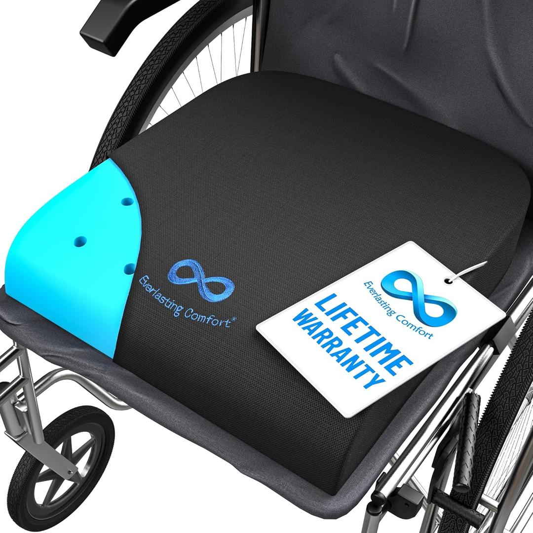 Everlasting Comfort Memory Foam Seat Cushion for Chair - Wheelchair Cushions for Tailbone Relief - Chair Cushion Covers for Pressure Sores - Ventilated Gel Seat Cushion for Chair, Seniors, & Adults