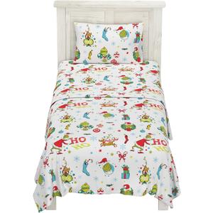 Franco Grinch by Dr. Seuss Holiday & Christmas Bedding Super Soft 100% Cotton Flannel Sheet Set, 3 pcs, Twin, (Official Dr. Seuss Product)