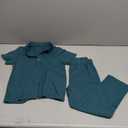 Boy's 2 Piece Outfits Textured Button Down Short Sleeve Collar Shirts Tops and Elastic Waisted Pants (7Y, Dark Green)