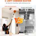26 FT Reach Cobweb Duster with 5-20FT Telescoping Pole, Dual Action Flip-Lock & Screw Fixing Design, Washable Reusable Duster for High Ceilings, Fans & Home Cleaning