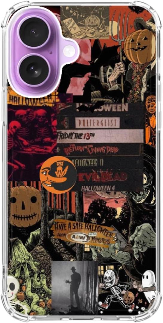 Qimulgociz Halloween Mystical Art Collage Phone Case for iPhone 17, Retro Aesthetic Halloween Pumpkin Phone Cover, Trendy Design TPU Bumper Case
