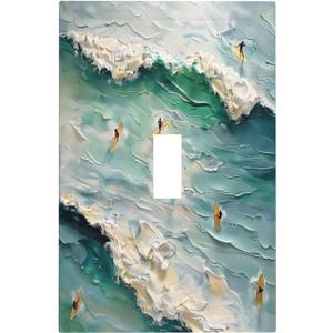 Beach Waves Ocean Surfing Hoverboard Painting Print Decorative Light Switch Cover 1 Gang Single Toggle Device Electrical Faceplate Switchplates Decorator Outlet Wall Plate for Bedroom Living Room