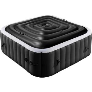 Tlswshsy 4.2 Ft Black Inflatable Hot Tub Cover- Energy Saving lid for Square Hot Tub- Foldable Protective Rain Overflow Cover with Handle for Outdoor Inflatable Hot Tubs