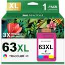 63XL Ink Cartridge Replacement for HP Ink 63 XL HP63 High Yield Ink Compatible for HP Deskjet 1112 3637 3630 2130 Officejet 4650 3830 5200 5255 5258 Envy 4520 4510 1-Pack Color
