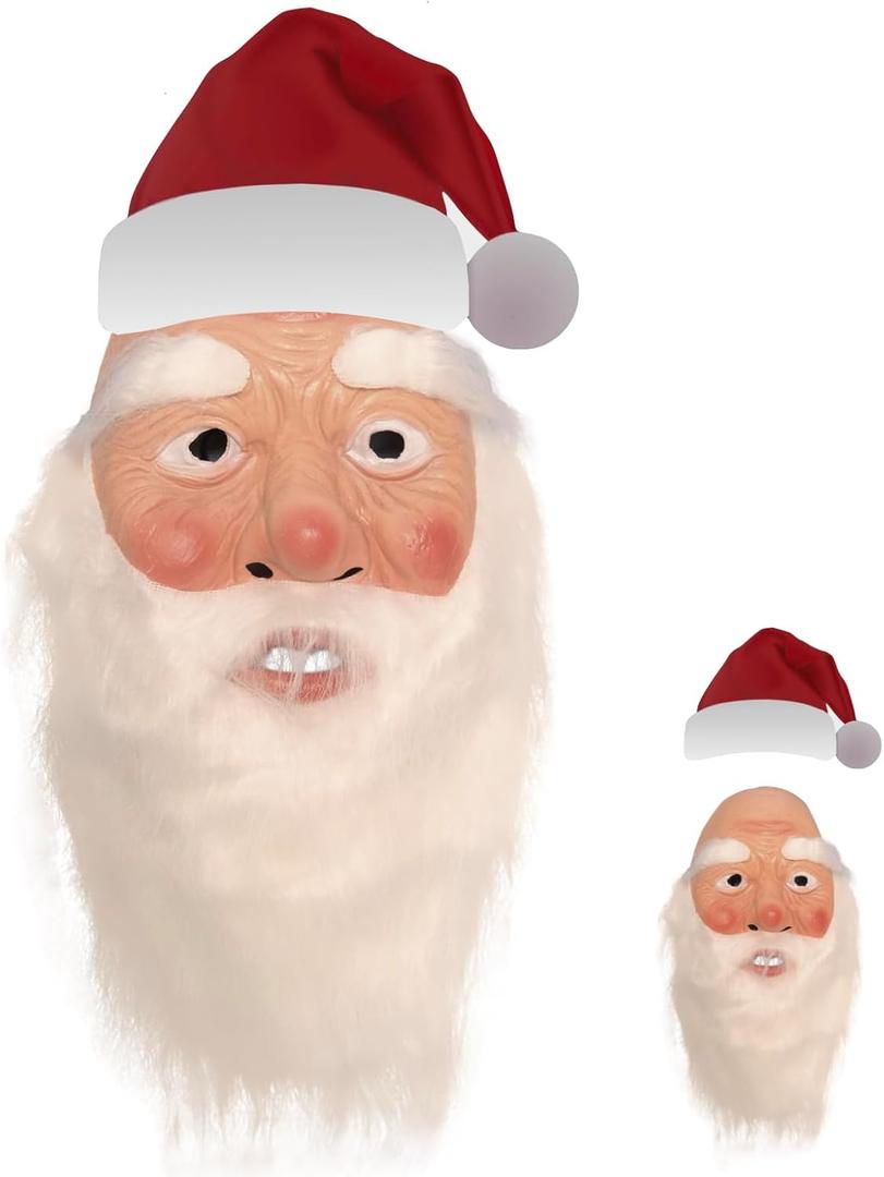 SOUTHSKY Latex Old Man Mask Funny Full Face with White Beard and Christmas Hat For Festival Xmas Halloween Carnival Birthday Prop Santa Claus Father Costumes Decorations