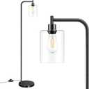 Bosceos Industrial Floor Lamp with Hanging Glass Shade Black Farmhouse Indoor Pole Light with Edison E26 Base Vintage Rustic Standing Tall Lighting for Living Room Bedroom Office(ST64 Bulb Included)