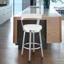 Armen Living Bryant Modern 26" Seat Height White Faux Leather and Brushed Stainless Steel Metal Swivel Bar Stool for Kitchen Island Counter